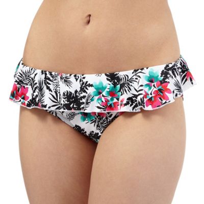 Gorgeous DD+ White tropical floral frilly bikini bottoms